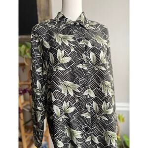 Vintage 90s Geometric Plant Leaf Button Down Silk Blouse Size Medium